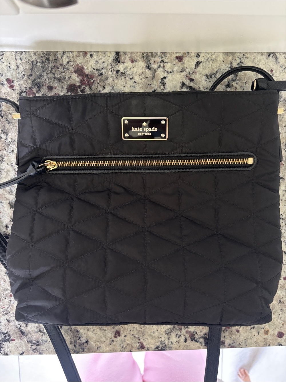 kate spade Black Quilted Tote with Gold Hardware